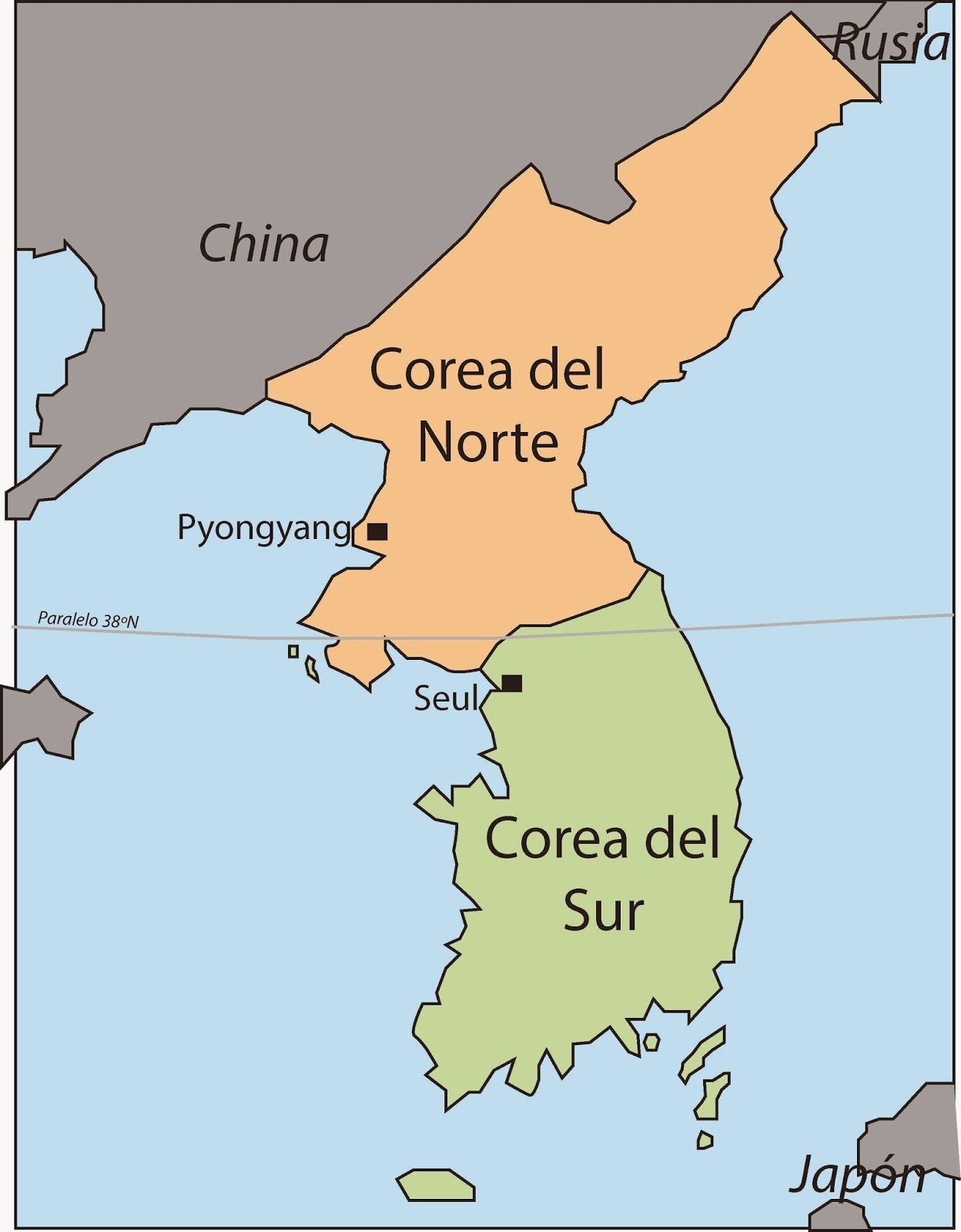 mapa de las dos coreas