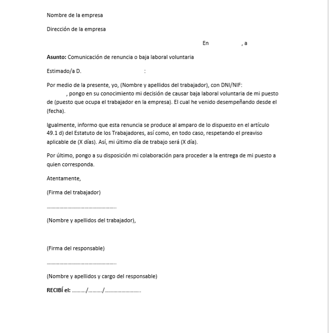 carta de renuncia voluntaria